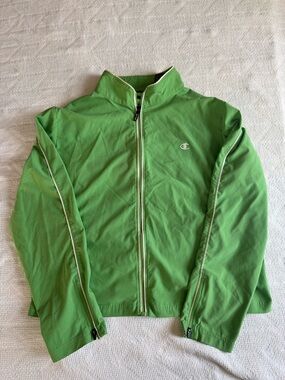 Bright Green Zip-Up Track Jacket Sporty Y2K Athleisure Lightweight Champion